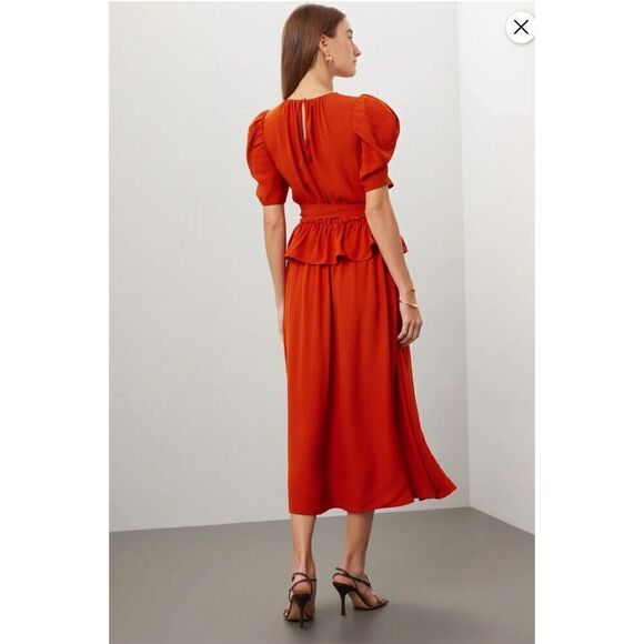 Ulla Johnson Midi Marion Dress Womens 2 Red Orange Romantic Feminine Cocktail - Picture 3 of 14